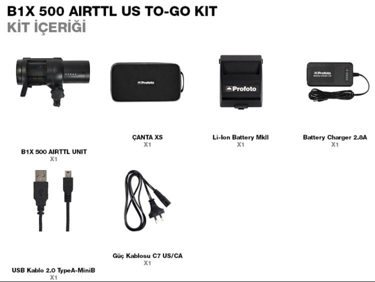 Profoto B1X 500 AirTTL To-Go Kit İçeriÄi